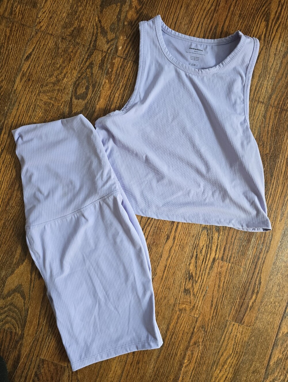 Motherhood Lavender Ribbed Cropped Tank & Bike Shorts Set